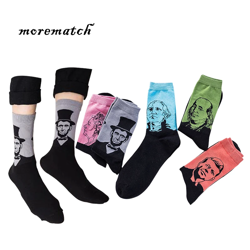 

Morematch 1 Pair Autumn and Winter Men Sock Queen President Funny Style Cotton Socks Men's Famous People Socks 5 Colors Optional