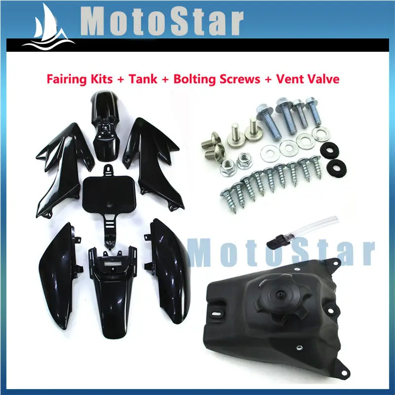 

Black Plastic Fairing Fender Kits + Screws + Gas Fuel Tank + Vent Valve For 50cc-160cc Honda XR50 CRF50 Pit Dirt Bike