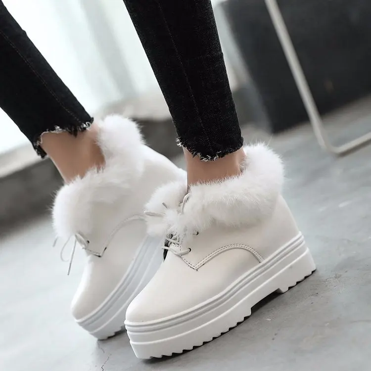 

Winter platform women's shoes casual shoes soft leather ladies velvet and ankle boots women's rabbit fur warm snow boots