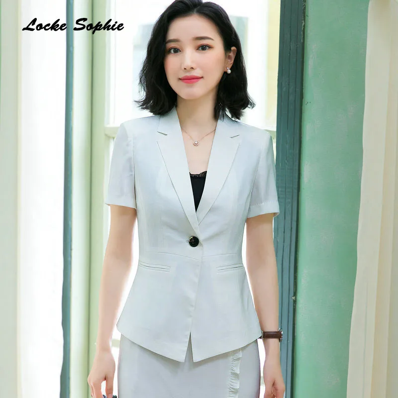 Women's Plus size Blazers coats 2019 Summer cotton Splicing Short sleeve Small Suits jackets ladies Skinny Blazers Suits coats