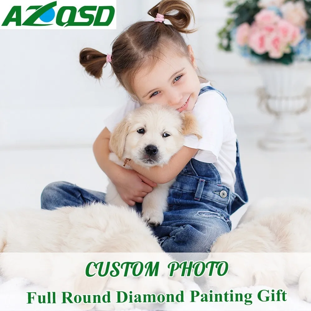 

AZQSD Diamond Painting Photo Custom 5D DIY Full Round Picture of Rhinestones Diamond Embroidery Home Decoration Family Gift