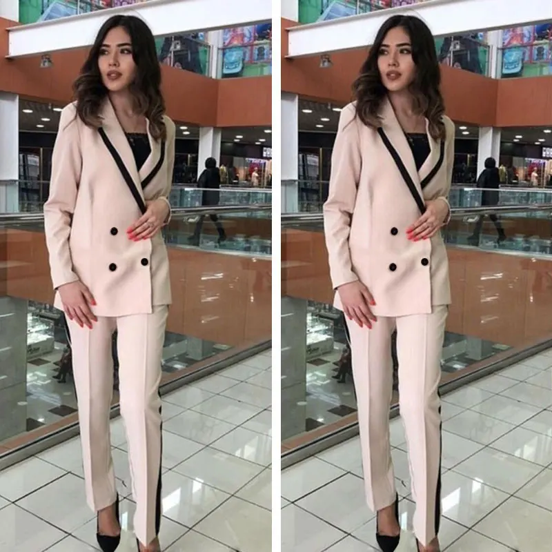 

Taotrees Elegant Double Breasted Women Pants Suit Notched Collar Blazer Jacket & Trouser Slim Set Business Suits