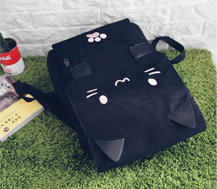 Cute Cat Canvas Embroidery Backpack - Loli The Cat