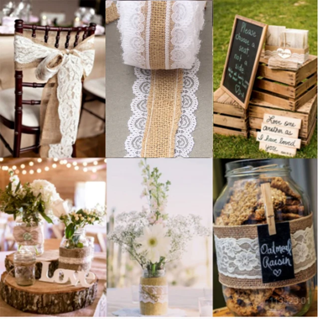 6x500cm Natural Jute Burlap Hessian Lace Ribbon Roll White 6x500cm Natural Jute Burlap Hessian Lace Ribbon Roll White Vintage Rustic Wedding Decoration Mariage