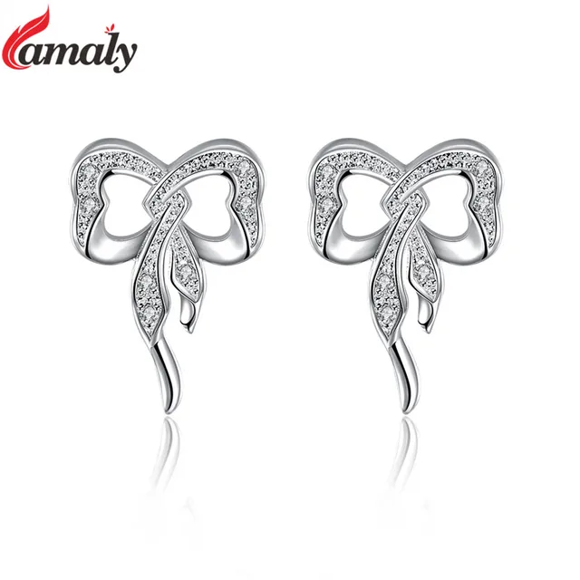 925 Silver Zircon Crystal Earrings For S Cute Small Bow Knot 925 Silver Zircon Crystal Earrings For S Cute Small Bow Knot Stud Hot