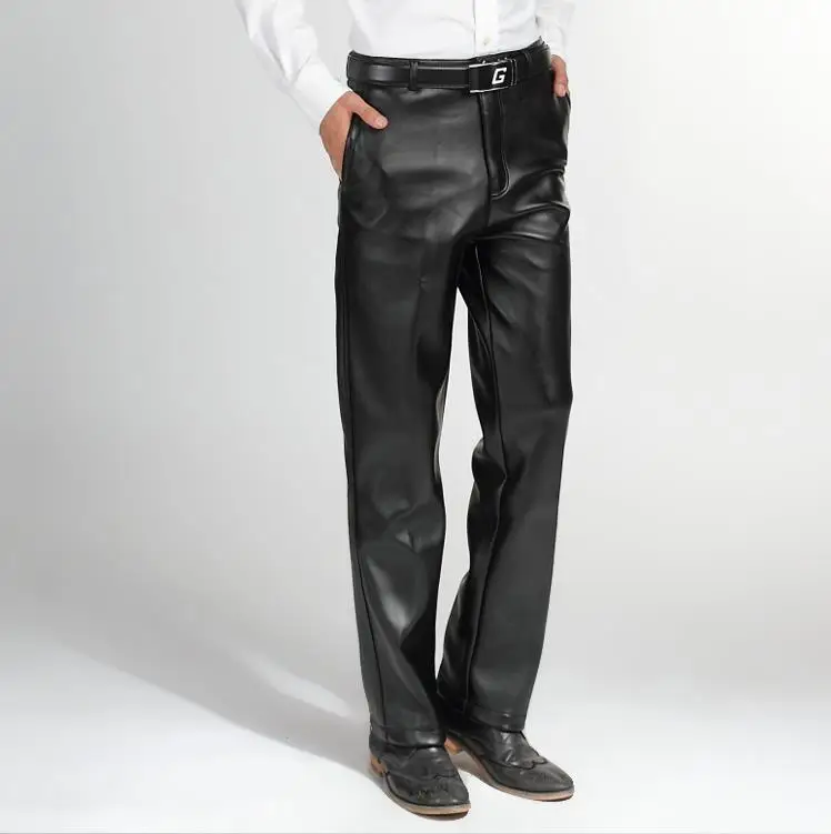 Мужские осенние плюс размер черные плюс бархатные прямые брюки из искусственной кожи мужские зимние утепленные брюки больших размеров d водонепроницаемые Капри