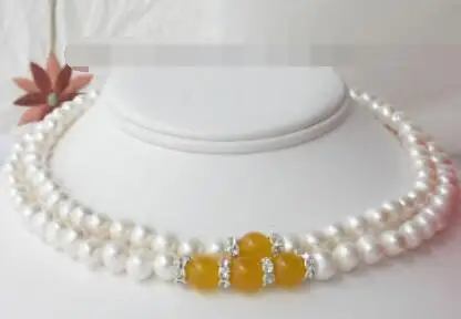 2 нити FW белый 8-9 мм жемчуг 10 желтый нефрит ожерелье | Украшения и аксессуары