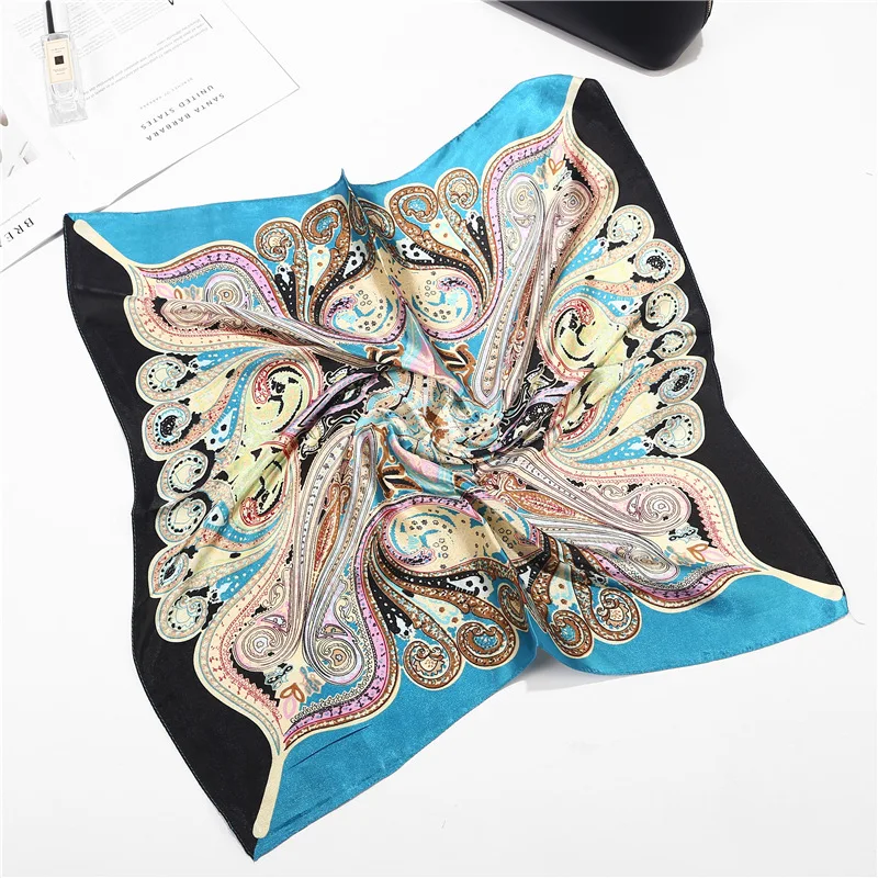 60x60 см летний маленький квадратный шелковый сатиновый шарф дамская сумочка шейный платок с воротником для женщин Bufanda Mujer - Цвет: Light Blue