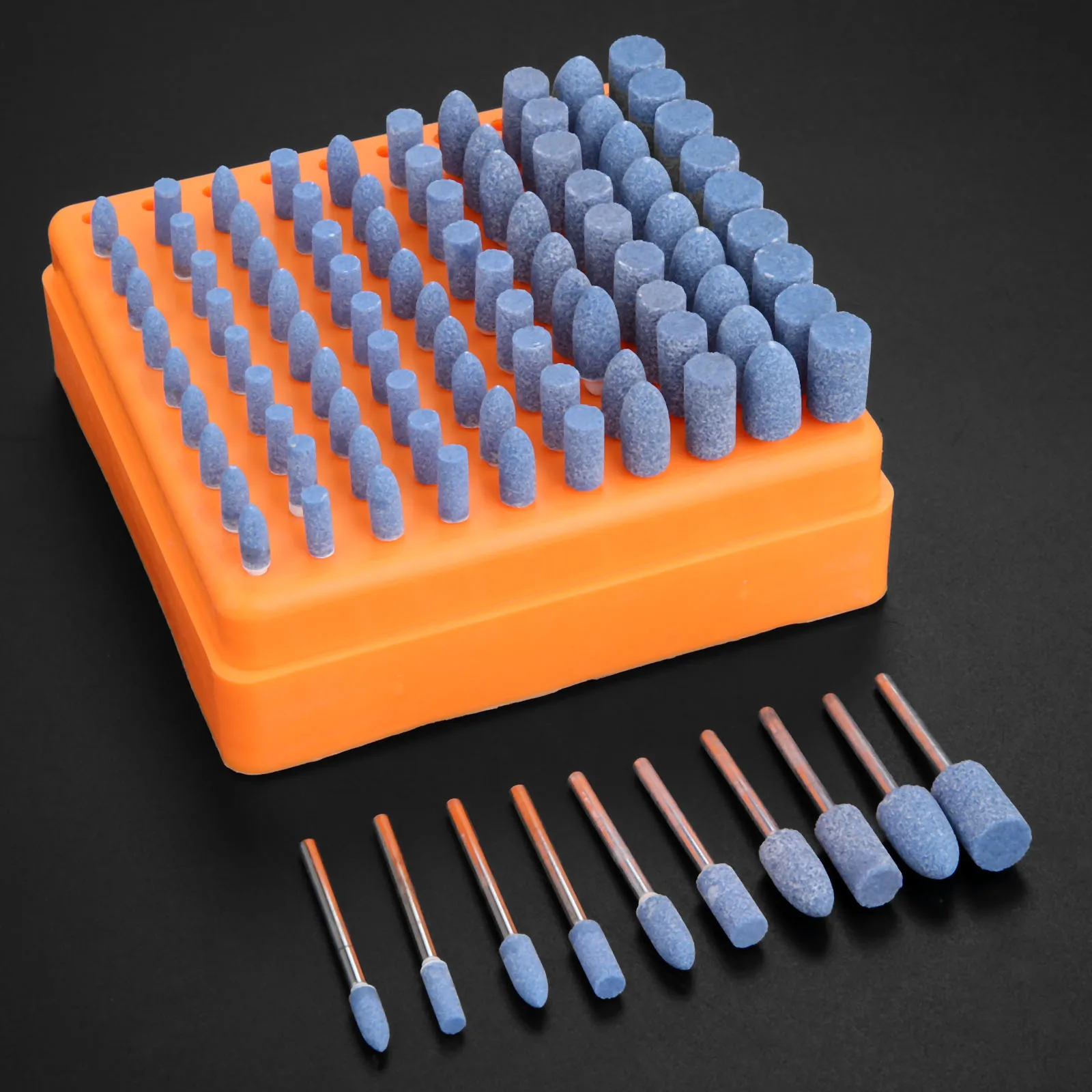 

100Pcs Rubber Mounted Point Grinding Head Wheel For Mould Finish Polish Dremel Die Grinder Rotary Tools 3mm Shank Blue