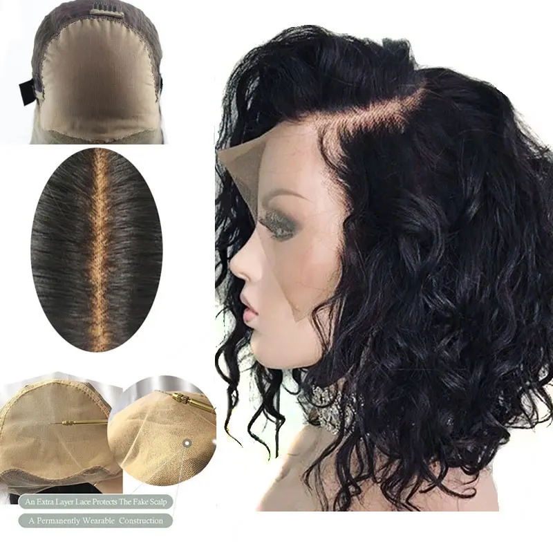 

Bleached Knots Fake Scalp Wig Deep Part Wavy Lace Front Short Human Hair Wigs PrePlucked Brazilian Remy Bob Wigs For Black Women