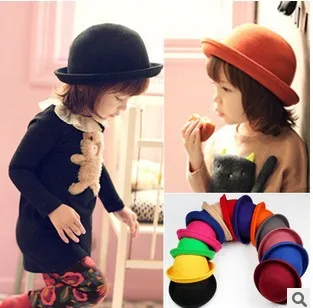 

Retail Little girls fedora hat Dome cap Children dress hats Kids caps felt hats wool felting Bowler hat