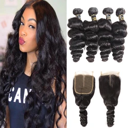Joedir Hair Indian Hair Bundles With Closure Loose Wave Bundles With Closure Human Hair Weave Non Remy Bundles With Closure