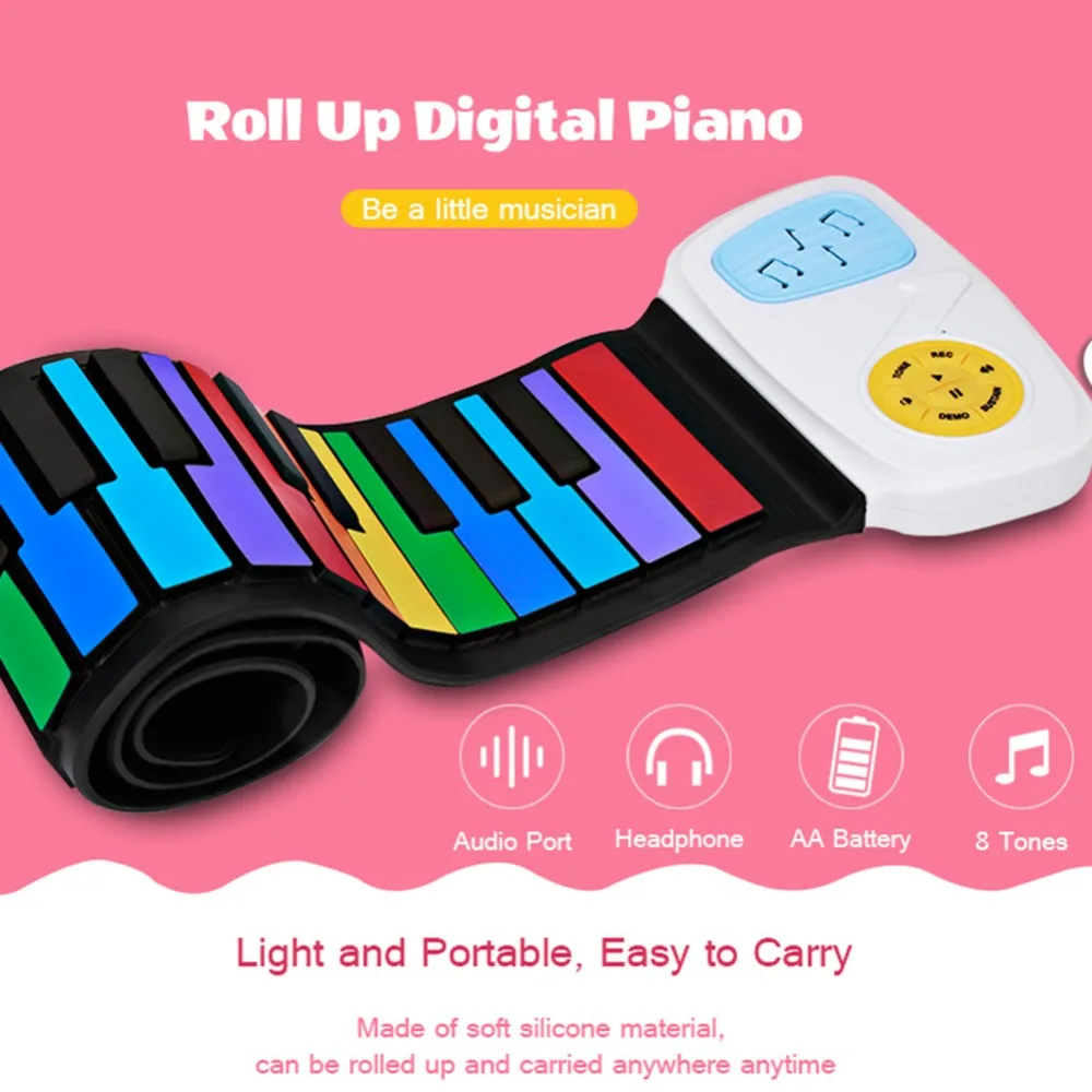 

High Quality Kids 49 Keys Portable Electronic Music Roll Up Piano Keyboard Built-in Speaker