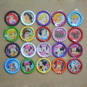 

New Arrivals! Wholesale & Free Shipping 200 pcs Princess Flatten Bottle Caps & Minnie Mouse Flatten Bottle Caps