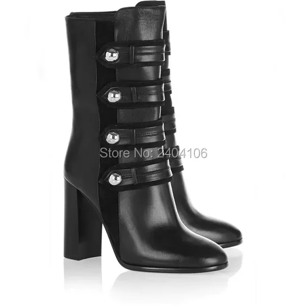 

Chaussure Femme 2018 Block High Heels Arnie Buttoned Zip Boots Women Autumn Shoes Short Riding Booties Black Leather Ankle Boots
