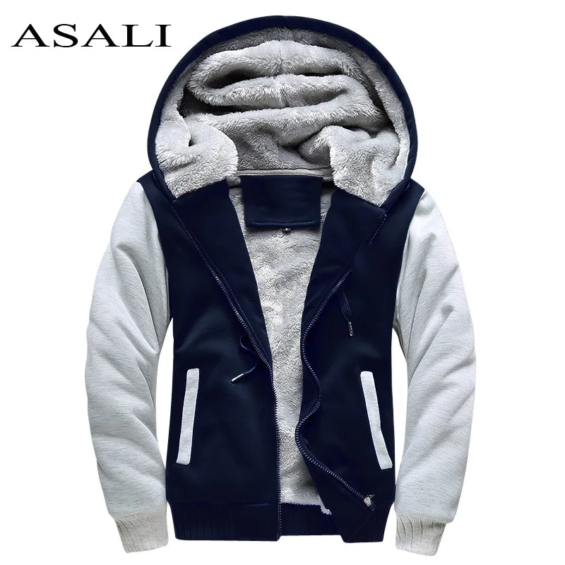 ASALI куртка-бомбер для мужчин новая брендовая Зимняя Толстая теплая флисовая куртка на молнии для мужчин s спортивный топ с длинными рукавами мужские европейские толстовки с капюшоном