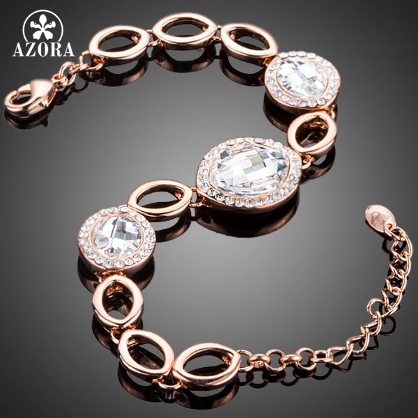 AZORA Water Drop Design Rose Gold Color Tiny Crystals Around 3pcs Clear Stellux Austrian Crystal Bracelet TS0134
