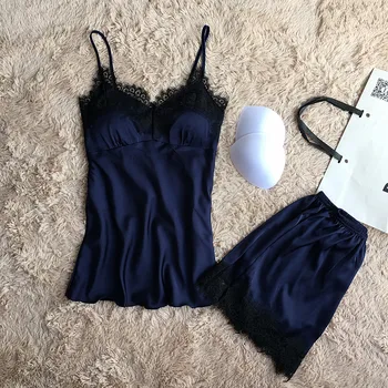 

New Arrival women's sexy v-neck chemises babydoll female padded bra pajamas sets summer young girls nightwear sleepwear set HOT