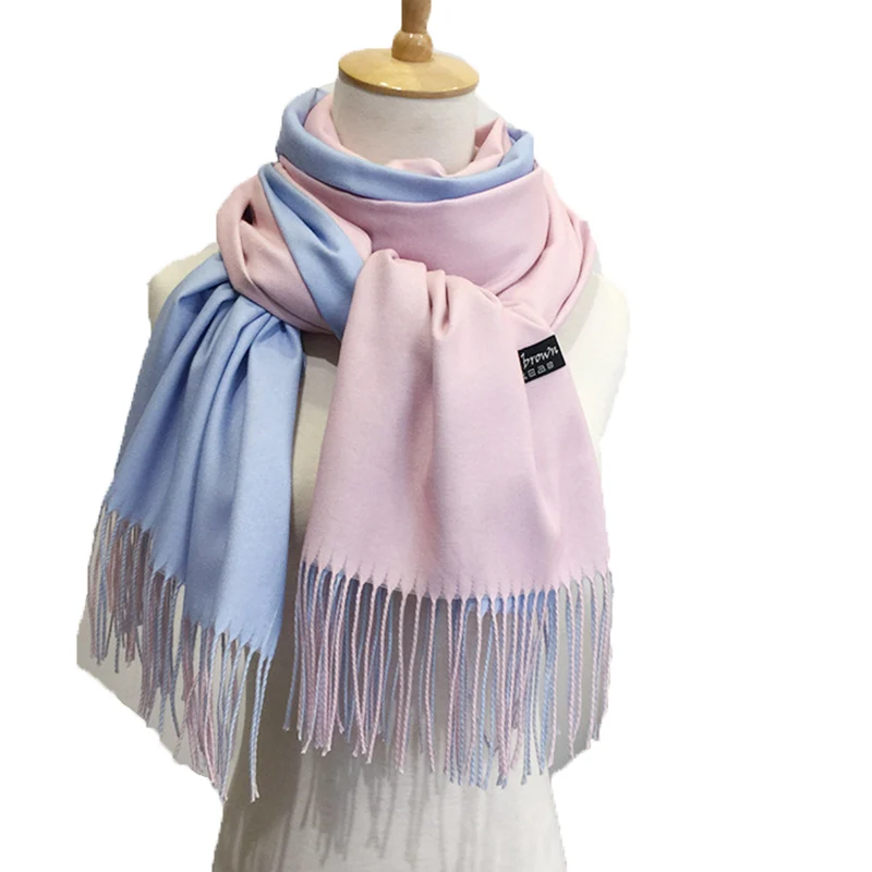 Новинка, зимний женский шарф, модный Одноцветный двухсторонний мягкий кашемировый шарф, шаль и шарф, бандана, женский шарф с кисточками