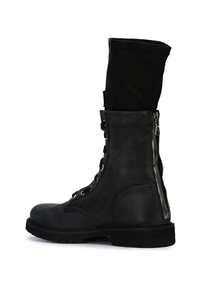 INS/модные дизайнерские женские ботинки Черная Кожаная обувь на плоской подошве женские ботинки до середины икры мотоциклетные ботинки с перекрестной шнуровкой Mujer invierno