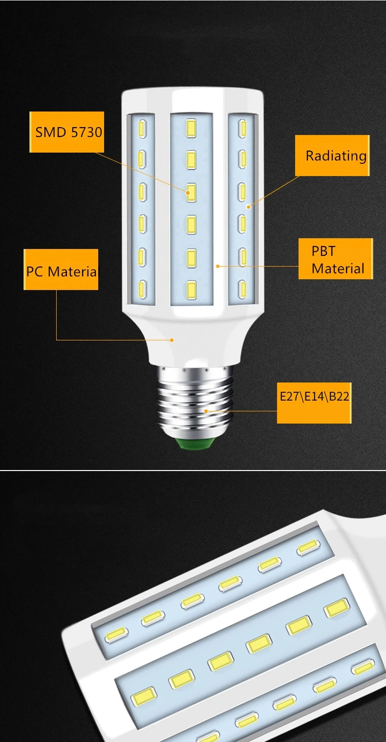 SMD5730 5 Вт 10 Вт 15 Вт 20 Вт 30 Вт 40 Вт 60 Вт 80 Вт светильник лампочка B22 E27 E14 светодиодный лампы 180-265V кукурузы лампа светильник лампочка