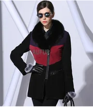 Women Genuine Sheep Leather Jacket with Real Lamb Fur Lining Fox Fur Collar Warm Outwear Winter Slim Sheepskin Overcoat AU00561