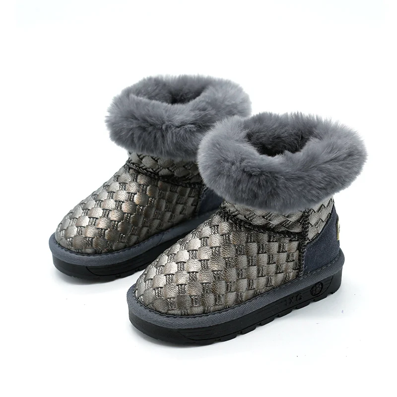 

Children Real Rabbit Fur Snow Boots 2016 Winter Baby Boys Plush Boots Casual Weaved Girls Warm Boots for Kids Snow Shoes