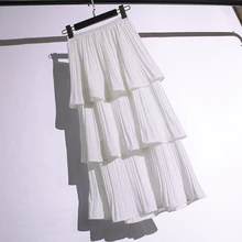 Летняя новая женская модная Свободная юбка белая черная плиссированная юбка Женская Удобная Повседневная Однотонная юбка