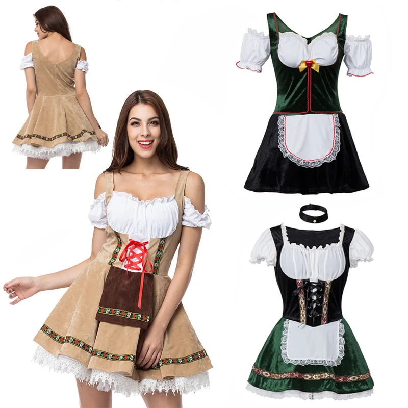 Сексуальное пиво oktoberfest девушка костюм горничной Германия, Бавария с коротким рукавом нарядное платье для взрослых женщин косплей костюм на Хэллоуин