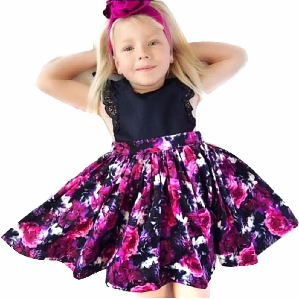 2017 Colorful Toddler Baby Girls Floral Print Sleevless Dress+ Headband