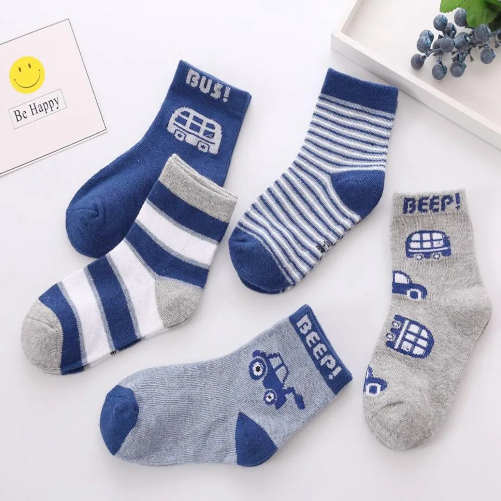 5Pair/lot Cotton Kids Socks Mesh Breathable Cute Car Cartoon Girls Boys