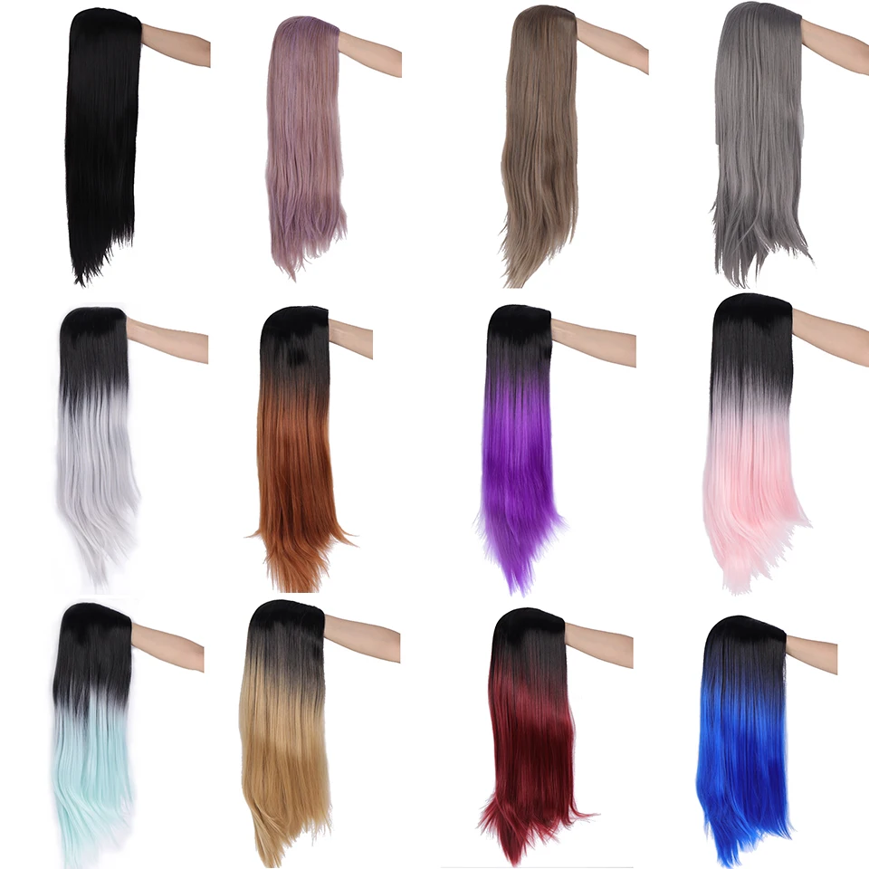 WTB Омбре синий зеленый Прямые Длинные Синтетические парики для женщин черные розовые парики 24 дюйма могут быть Косплей парики термостойкие