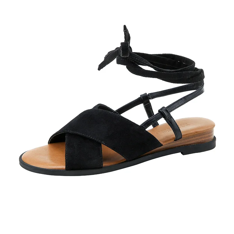 Womens Flat Shoes Round Toe Casual Peep-Toe Roman Beach Sandals Bohemian Cross Leather Strap Flats Shoes 2019 Womens Flat Shoes Round Toe Casual Peep-Toe Roman Beach Sandals Bohemian Cross Leather Strap Flats Shoes 2019