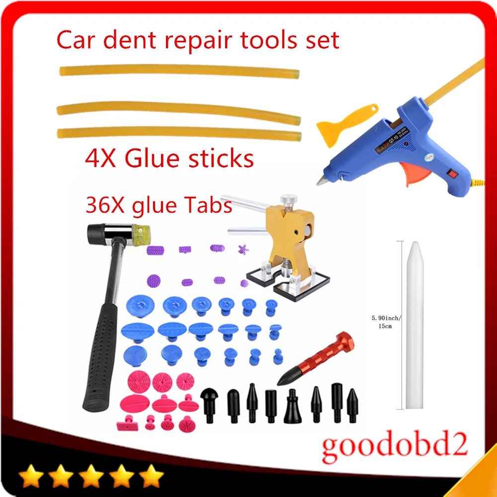 

PDR Tools Paintless Dent Repair Tools 33X Glue Dent Tabs Hammer Knock Down Pen Hand Tool Set for Car Tool Herramentas + glue gun
