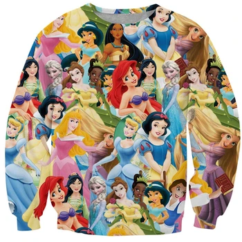

2019 women/men 3d Princess printed Cartoon sweatshirt Snow White/Cinderella/Aurora/Ariel Mermaid/Belle Princess hoodies suit 7XL