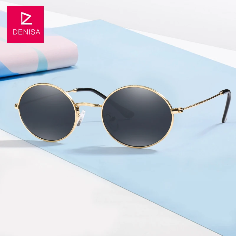 

DENISA Brand Vintage Small Oval Sunglasses Women Men Black Glasses Retro Driving Sun Glasses For Men UV400 zonnebril dames G783