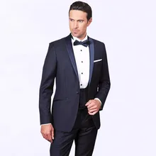Navy Blue Shawl Lapel Mens Suits 2017 Three Piece Custom Made One Button Wedding Groom Tuxedos (Jacket + Pants + Vest + Tie)