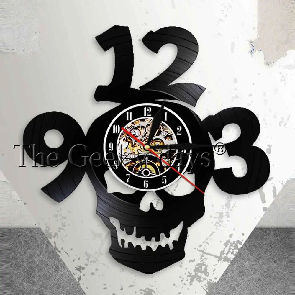 

Devil Demon Skull Head Wall Clock Halloween Horror Skull Decoration Modern Design Big Numbers Vintage Vinyl Record Wall Clock