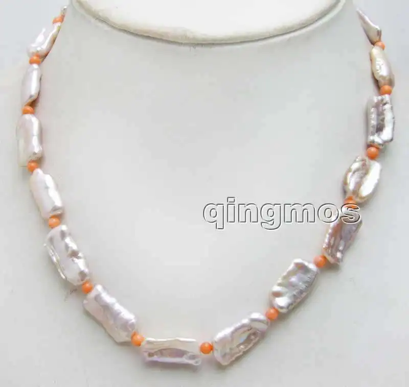

Big 10*15mm Purple Rectangle Natural Freshwater Pearl and 3-4mm Pink Coral 17'' Necklace-nec6370