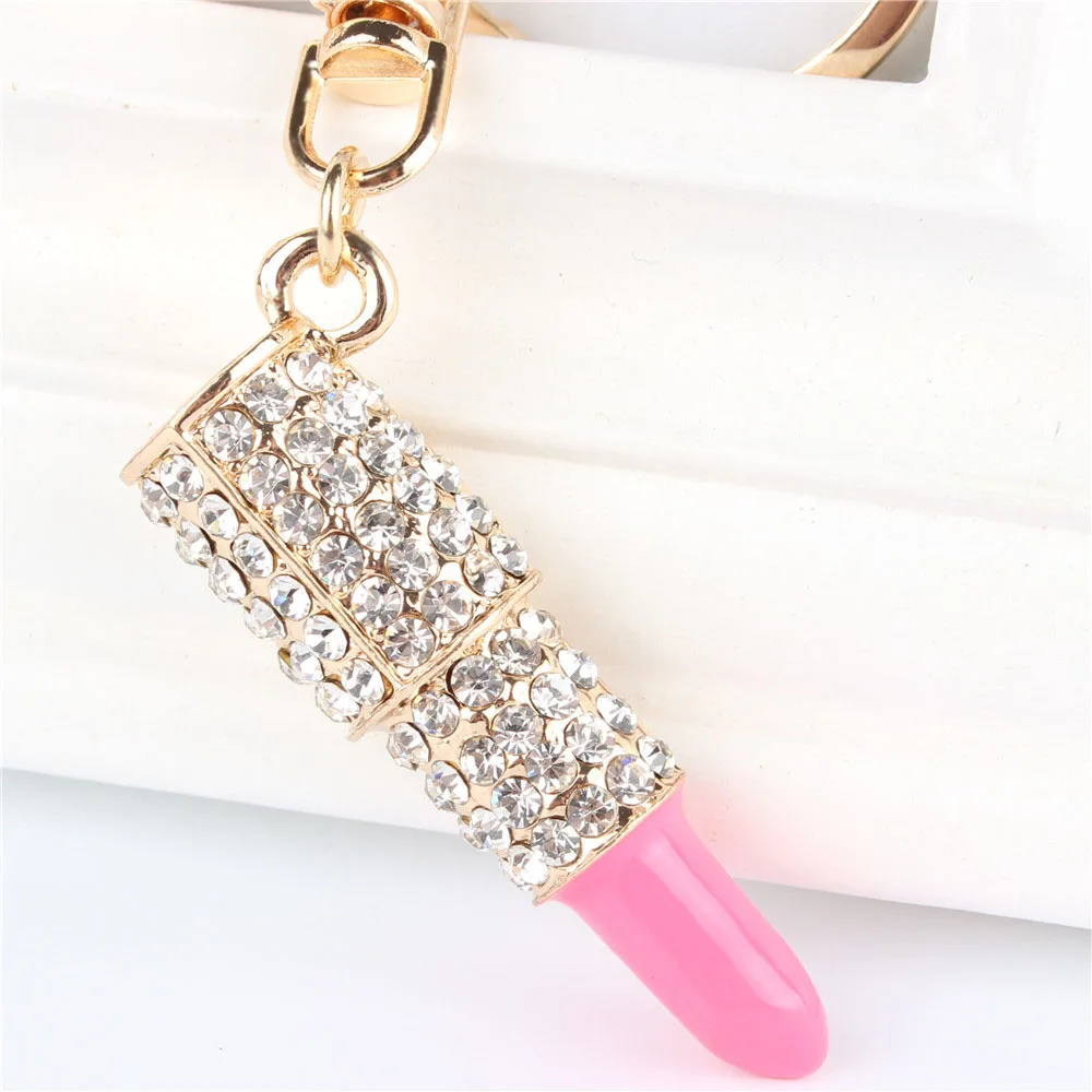 

Pink Lipstick Lip Pendant Charm Rhinestone Crystal Purse Bag Keyring Key Chain Accessories Wedding Party Gift
