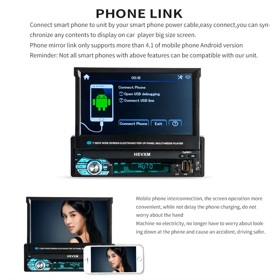 Perfect KANOR 1 din car dvd player gps navigation cd mp3 mp5 usb sd Bluetooth 1DIN Telescopic structure screen Car Multimedia Player 11