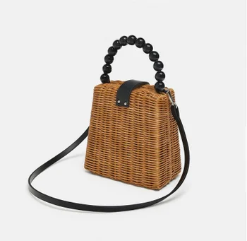 

IMYOK 2019 Fashion Bead Hand-Woven Straw Bag women samll Tote Bags for Summer Travel Handle Bag Ladies Shoulder bag for Girl