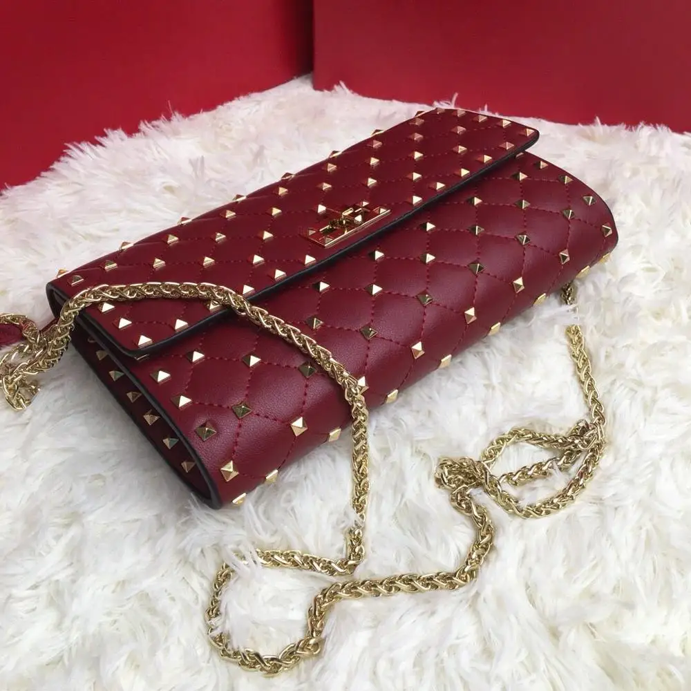 

New Genuine Leather Bags Women Solid Rivet Handbag Ladies Chains Shoulder Bag Crossbody Bolsa Fashion Small Flap Bag