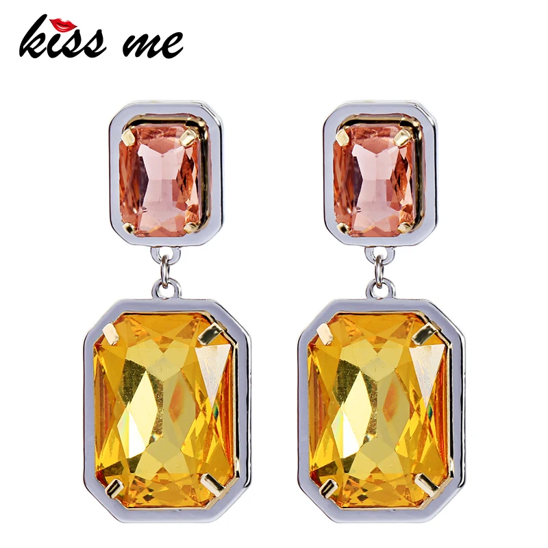 

KISS ME Women Glass Crystal Earrings Champagne Geometric Dangle Earrings Fashion Jewelry Accessories