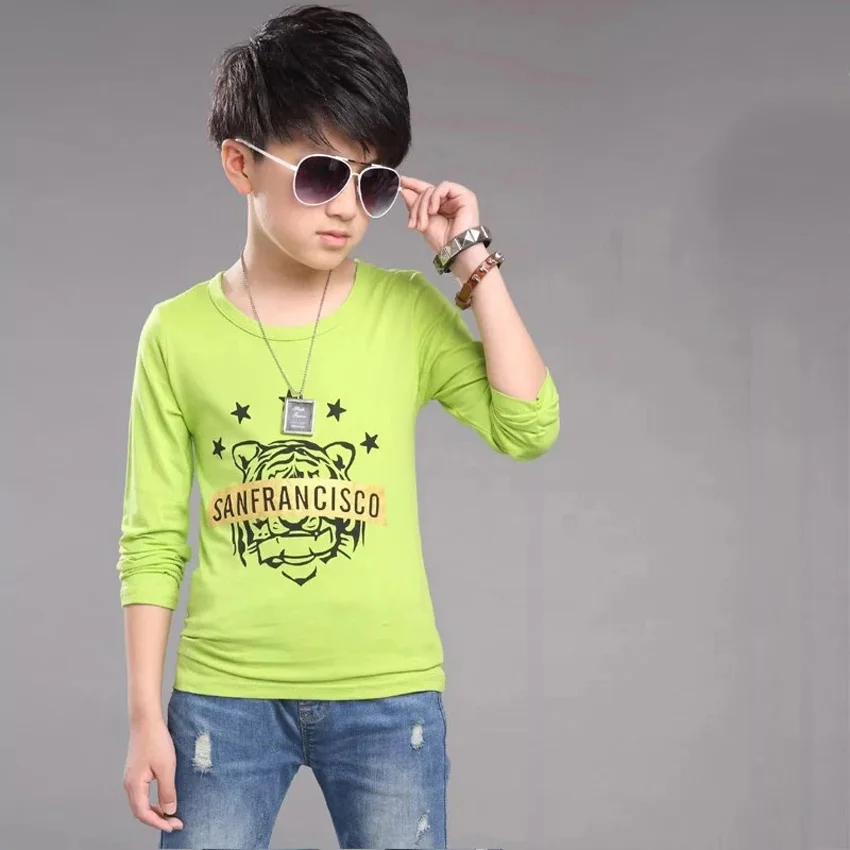 Г. Брендовая Осенняя футболка для мальчиков; толстовки с длинными рукавами для детей; Детские топы для отдыха; школьная верхняя одежда для подростков; От 3 до 12 лет одежда - Цвет: Fluorescent green