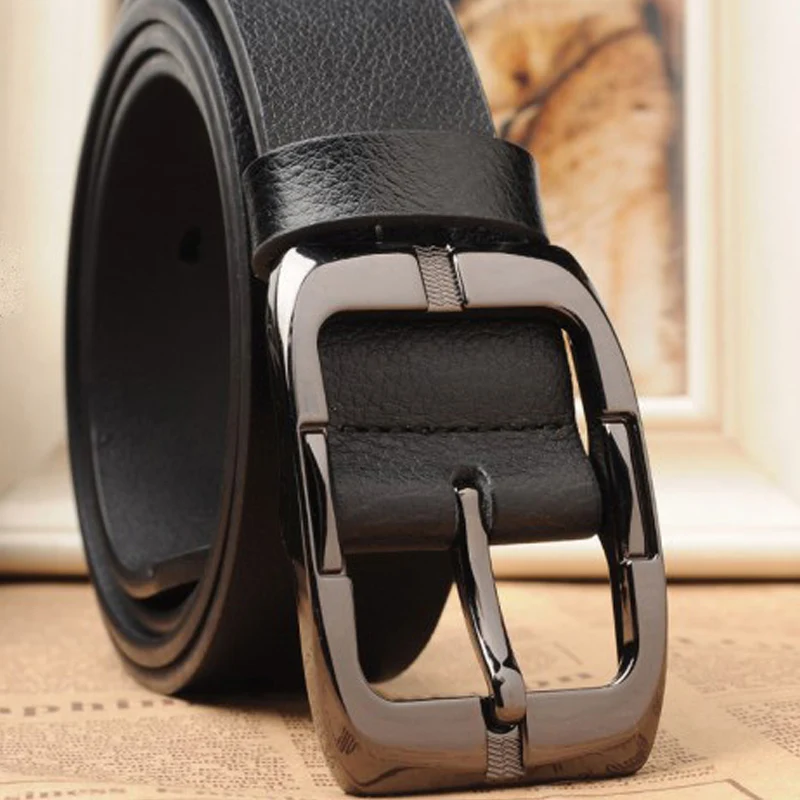 Hot Mens Designer Cowskin Belts for Men Brand Leather Belt Pin Buckle Black BusinessTrouser ...