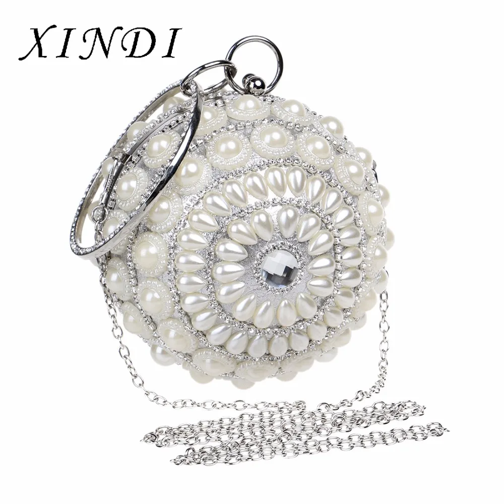 

Women's Day Clutch Handbags Bridal Evening Clutches chain crossbady Bags Fashion Round Beaded Diamonds Rhinestones Wedding Party
