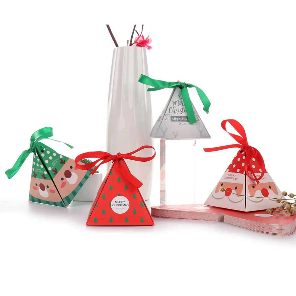 

30pcs/lot Creative Christmas Candy Box Children's Gift Bag Paper Candy Carrier Present Boxes With Ribbon Party Decor