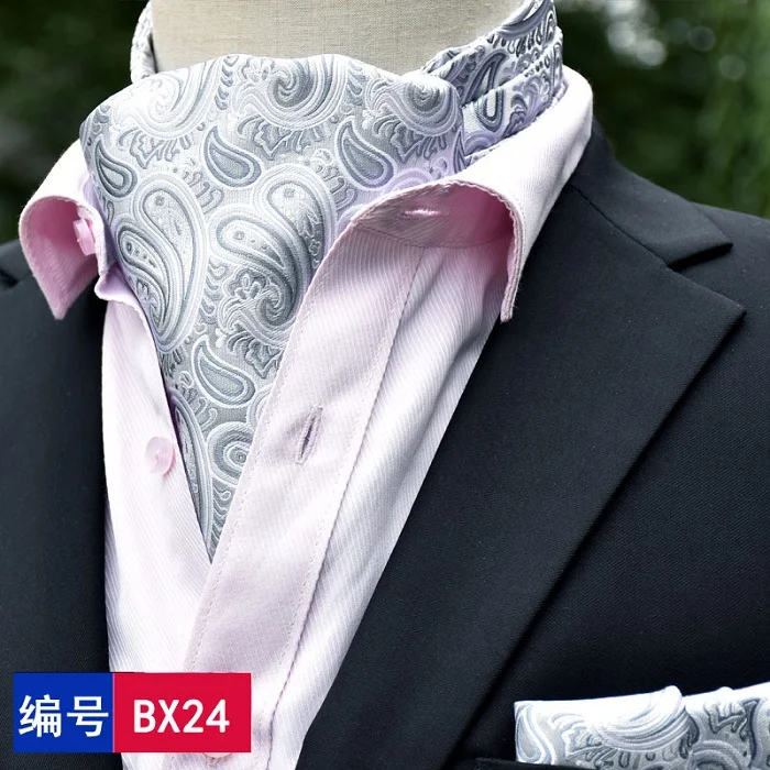  Fashion Brand Men Handkerchief Cravat Set Silk Paisley Pattern Gentlemen Dots Tie Wedding Ascot Bow