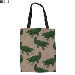 Мультфильм крокодил Печатный Топ-ручка сумки Дамская мода парусиновые сумки для покупок Tote для женщин многоразовая эко-сумка складной